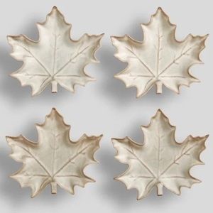Ridge Maple Leaf Natural Toned Stoneware Appetizer Plates Set/4